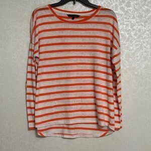 Kiara Orange & White Striped‎ Long Sleeve Top Lightweight Knit Shirt Casual Sz L